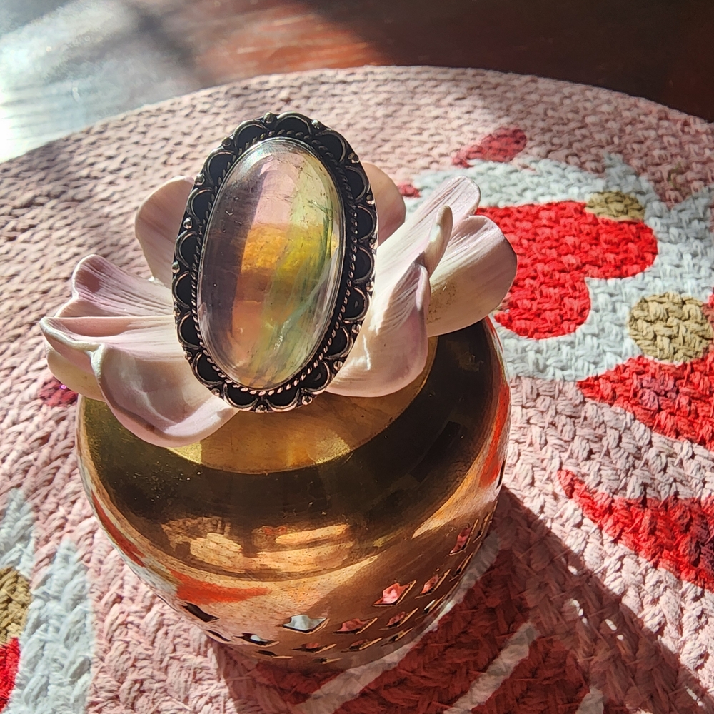 Iridescent Oval Ring with Black Detailing